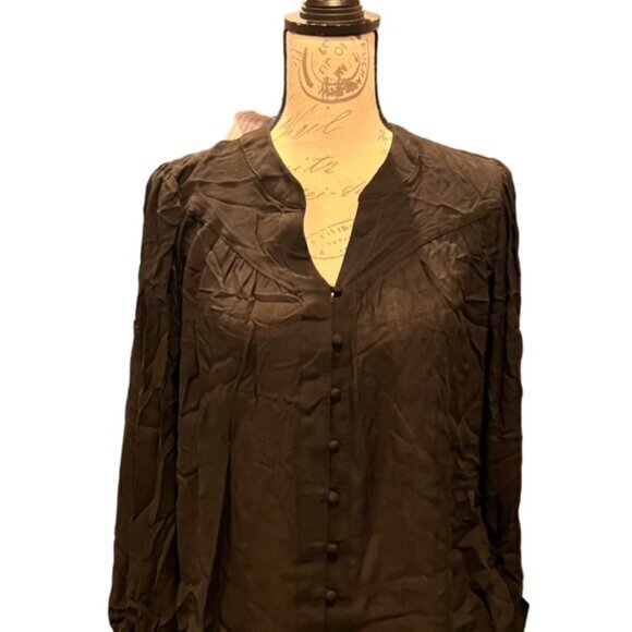$70‎ Young Fabulous & Broke Women's Black Sheer Blouse Loop Button High-Lo NWT - Picture 4 of 16